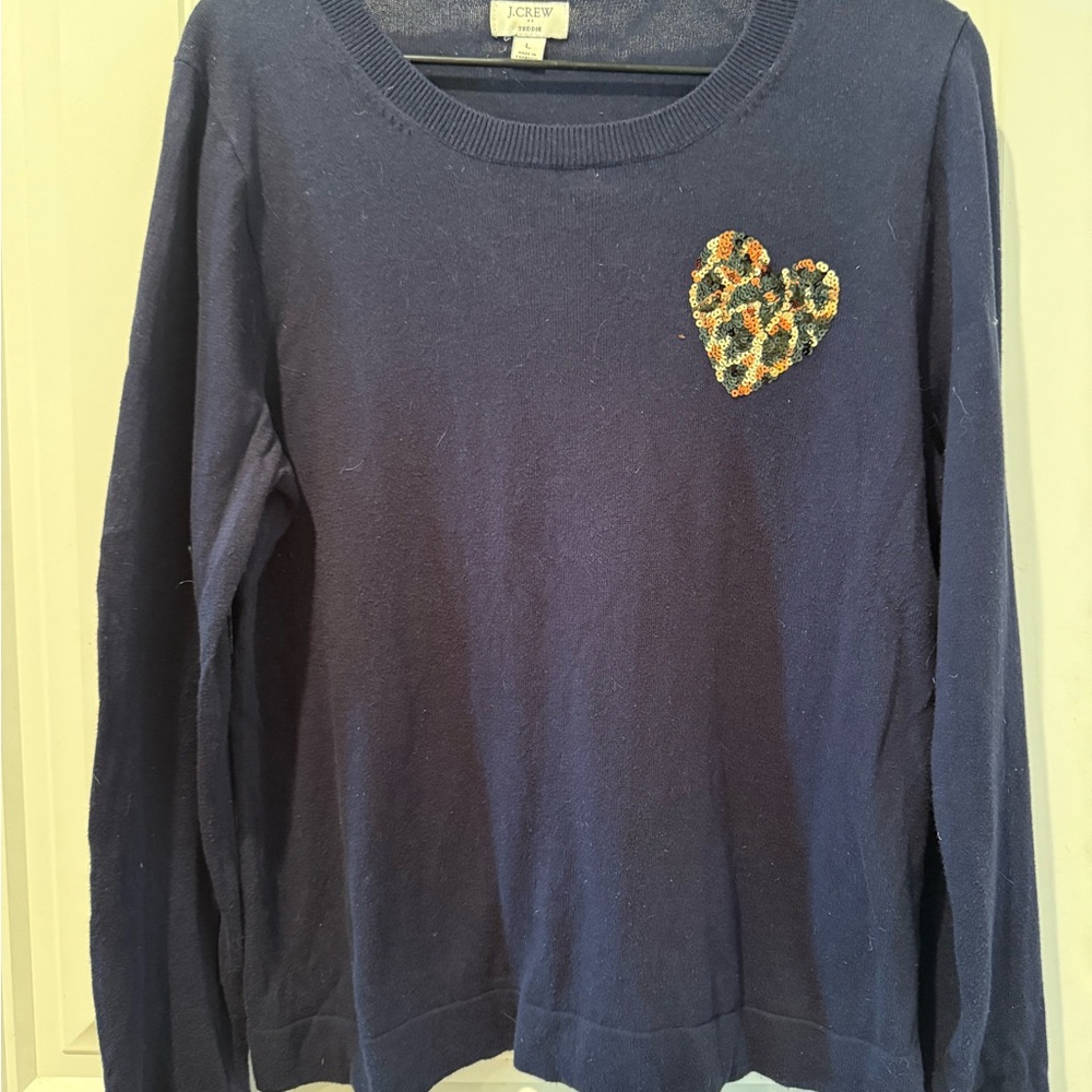 J. Crew Blue Sweater with Patterned Heart
